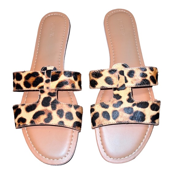 J. Crew Beachside Leopard Print Calf Hair Sandals